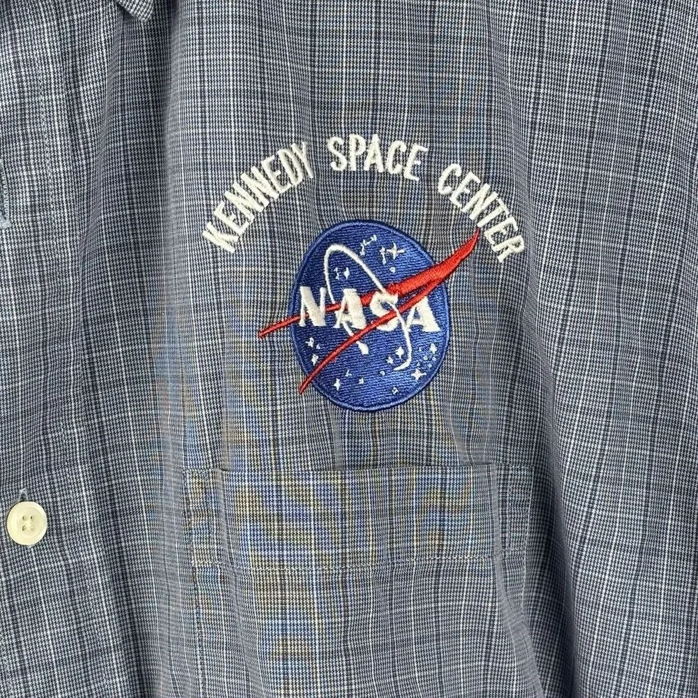 Brooks Brothers Men’s Large Shirt NASA Blue Check Dress Shirt Cotton Long Sleeve
